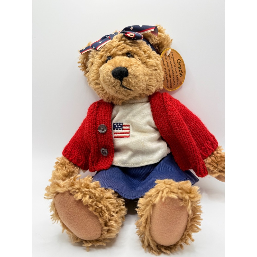 Progressive Plush Gracie Patriotic Teddy Bear Red White Blue American Flag 12"